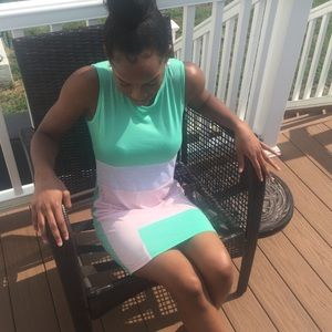Green, white, and pink tank dress